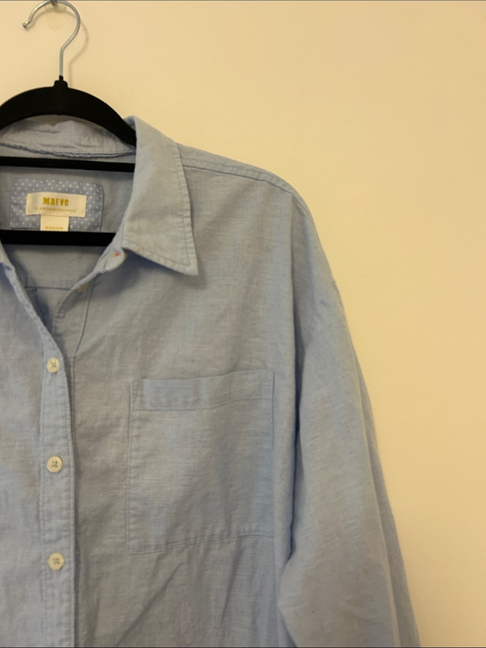 Anthropologie Maeve Linen Blend Button Down Shirt in Blue